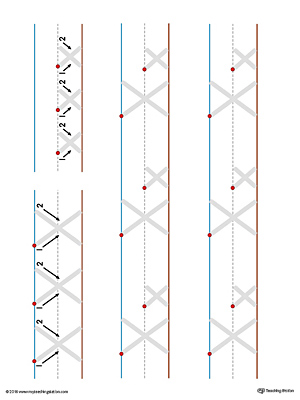 Uppercase and Lowercase Letter X Printable Writing Mat (Color)