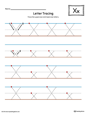 Letter X Tracing Printable Worksheet (Color)