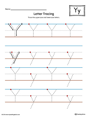 Letter Y Tracing Printable Worksheet (Color)