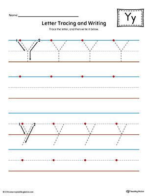 Letter Y Tracing and Writing Printable Worksheet (Color)