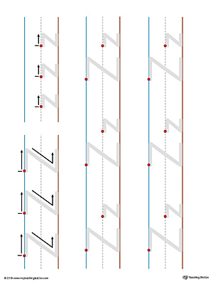 Practice writing the lowercase and uppercase letter Z with this printable writing mat.