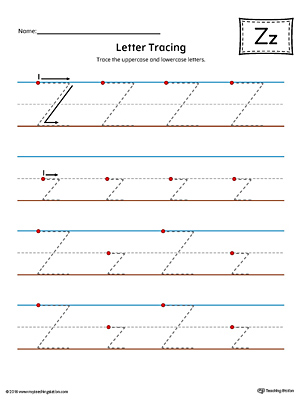 Letter Z Tracing Printable Worksheet (Color)