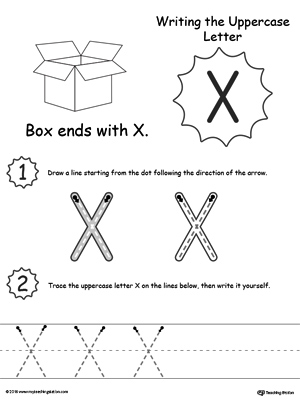 Help your child practice writing the uppercase letter X with this printable worksheet.