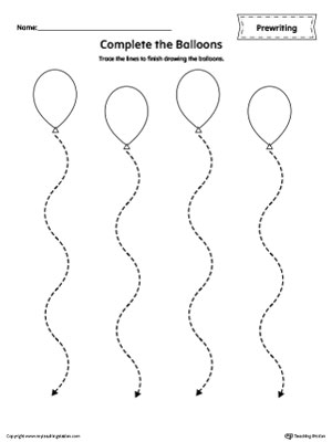 Balloon Curved Line Tracing Prewriting Worksheet | MyTeachingStation.com