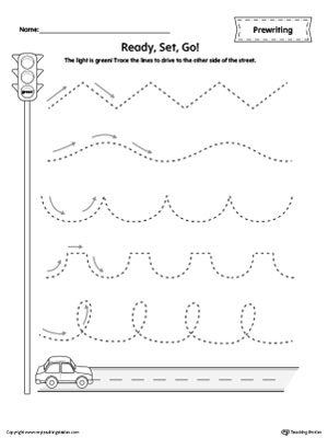 car racing line tracing prewriting worksheet