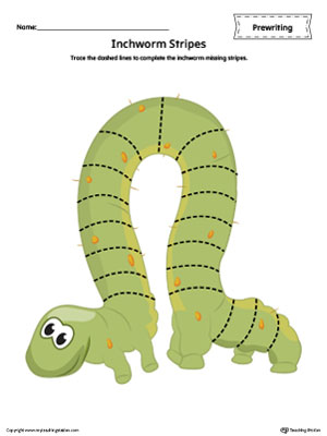 Inchworm Stripes Tracing Prewriting Worksheet in Color