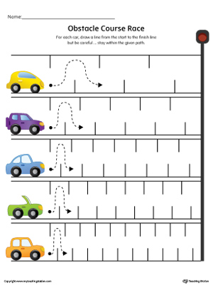 Line Tracing Obstacle Course Race Worksheet in Color
