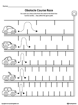 Line Tracing Obstacle Course Race Worksheet