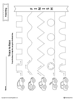 prewriting line tracing to race worksheet myteachingstationcom