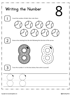 count and write number 8 worksheet