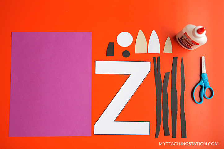 Letter Z Craft Materials for Making an Zebra