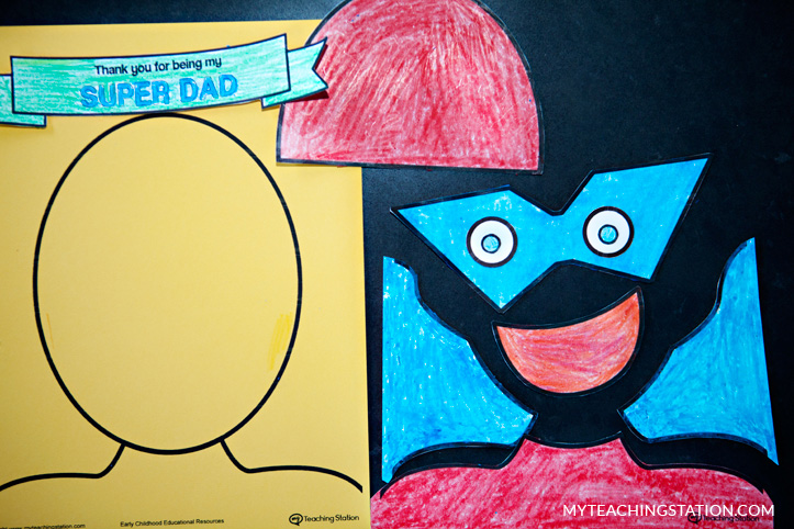 Fathers Day card template colored with crayons.