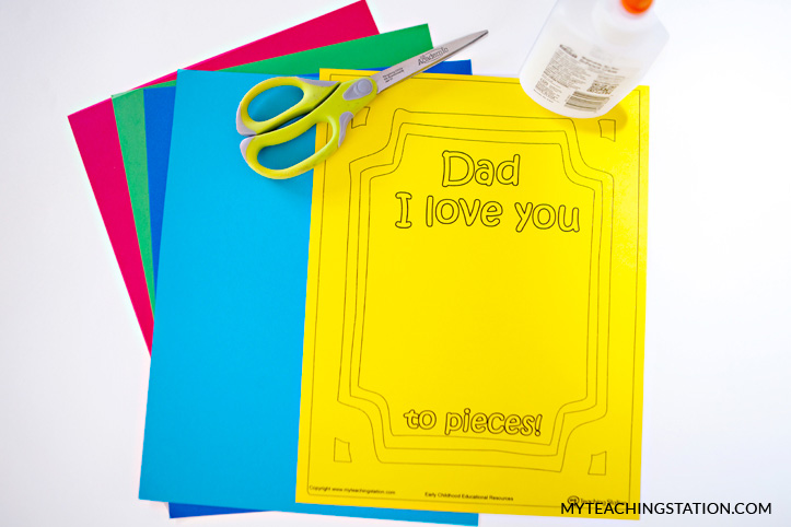 Materials for creating I Love You to Pieces Card.