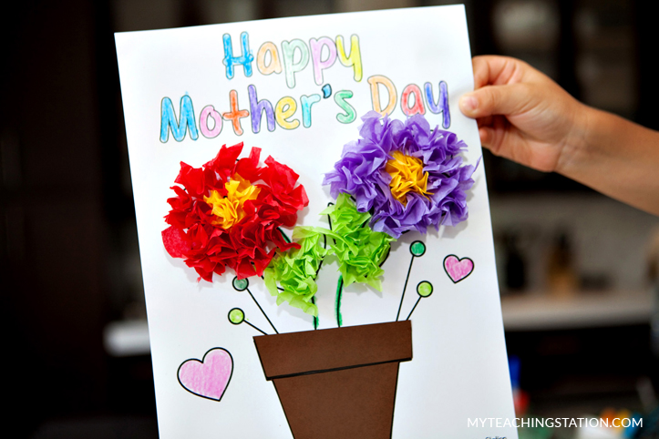 Mother's day handmade card. Kids craft activity.