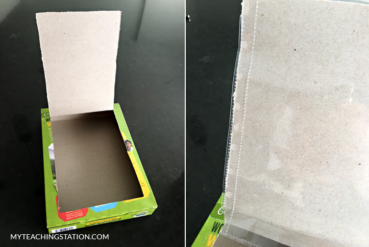 Determine where to punch holes in cereal box.