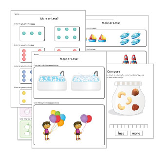 More or Less Preschool Worksheets