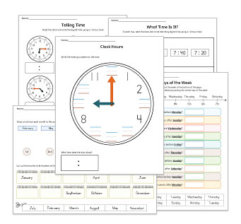 Time, Clock and Calendar Worksheets