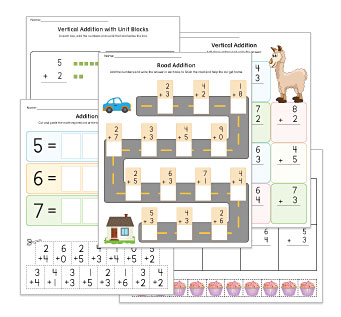 Vertical Addition Kindergarten Worksheets