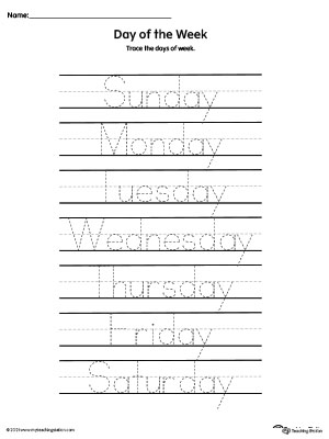 Simple Days of the Week Tracing
