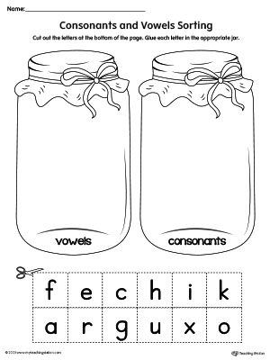Vowels Consonants Letter Sorting Cut and Paste Jar