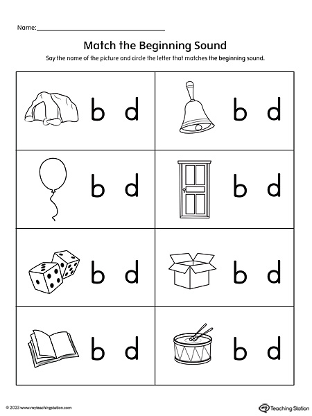 FREE* b-d Letter Reversal: Match Beginning Sound Worksheet |  MyTeachingStation.com