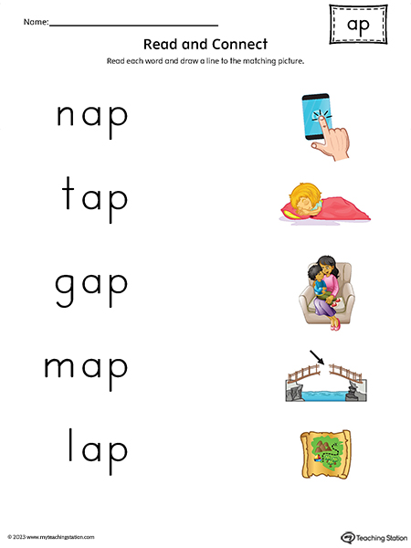 AP Word Family CVC Read and Connect to Image Worksheet (Color)