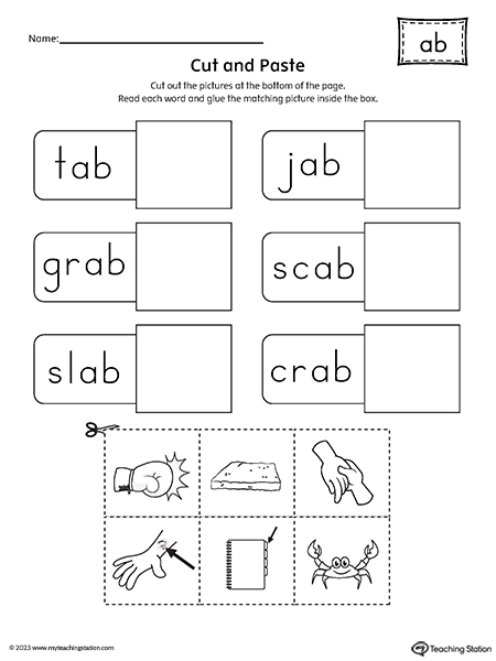 AB Word Family Cut-and-Paste Worksheet