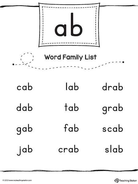 Ab Word Family List | Myteachingstation.Com