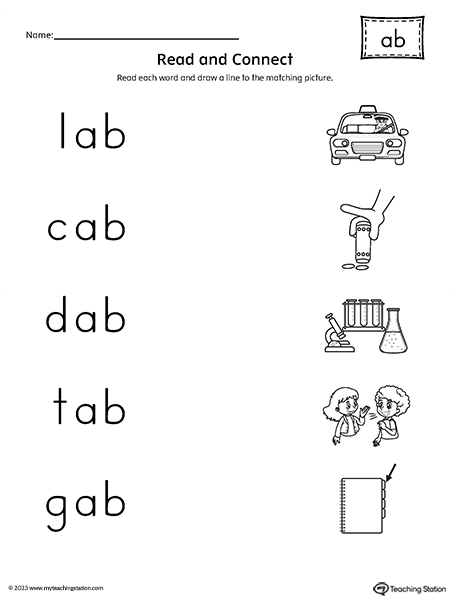 AB Word Family Read and Connect to Image Worksheet