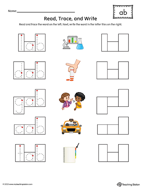 AB Word Family Read and Spell Printable PDF