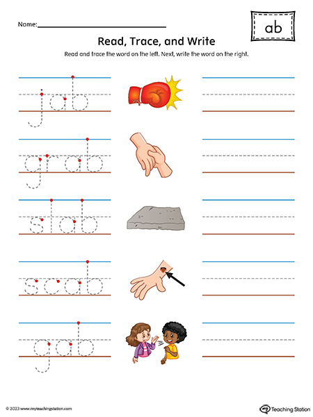 AB Word Family Read and Write Printable PDF