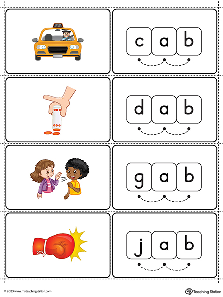 AB Word Family Small Picture Cards Printable PDF (Color)