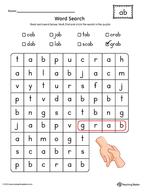 AB Word Family Word Search Printable PDF