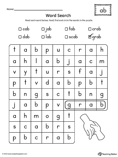 AB Word Family Word Search Worksheet