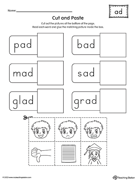 AD Word Family Cut-and-Paste Worksheet