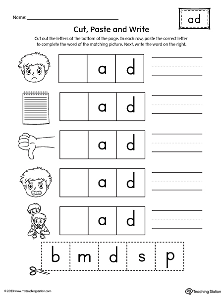 AD Word Family Picture Match Cut-and-Paste Worksheet