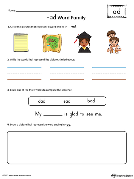 AD Word Family Picture and Word Match Printable PDF