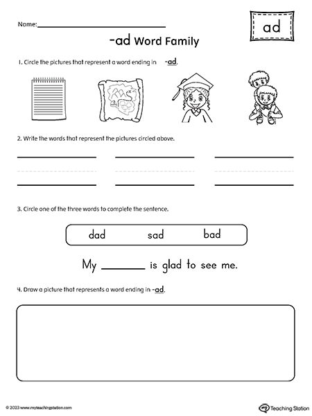 AD Word Family Picture and Word Match Worksheet