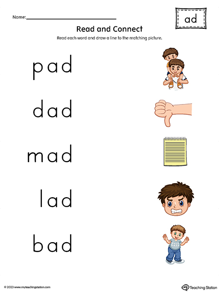AD Word Family Read and Connect to Image Printable PDF