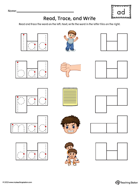 AD Word Family Read and Spell Printable PDF