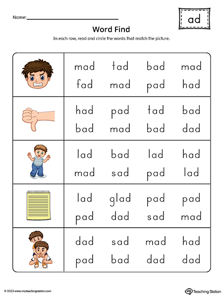 AD Word Family Word Find Printable PDF