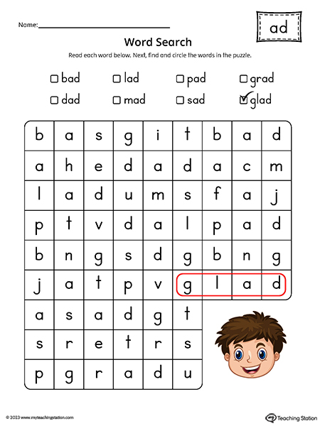 AD Word Family Word Search Printable PDF