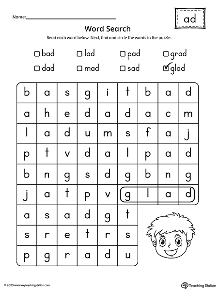 AD Word Family Word Search Worksheet