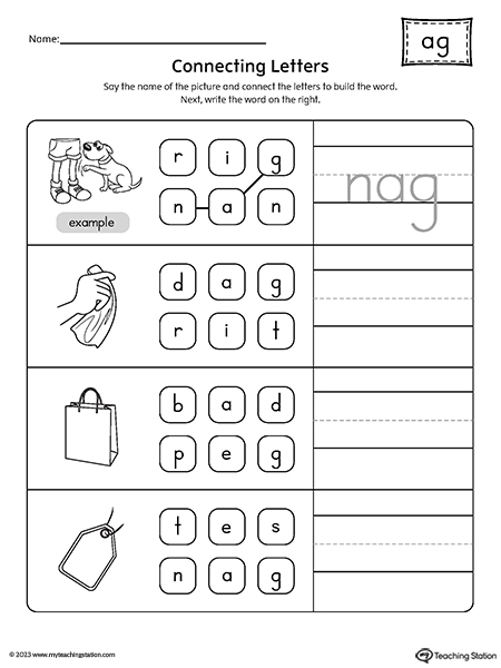 AG Word Family Build Words Worksheet