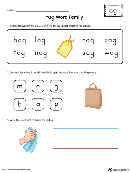 AG Word Family Match and Spell Printable PDF
