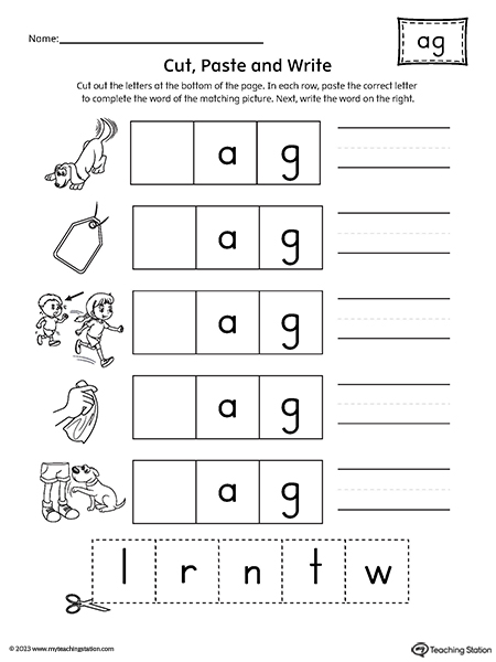 AG Word Family Picture Match Cut-and-Paste Worksheet