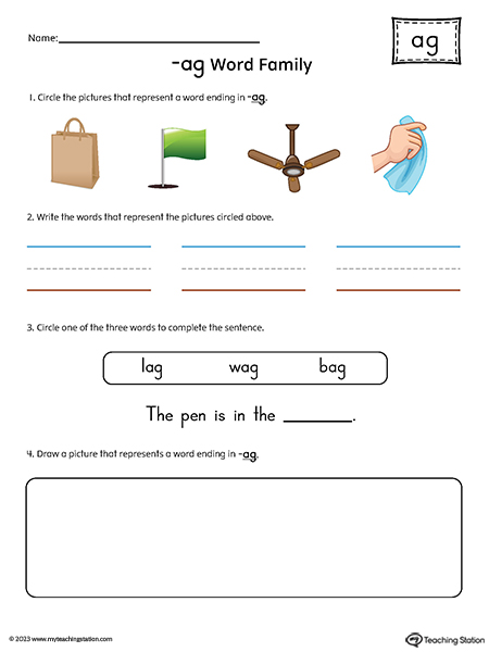 AG Word Family Picture and Word Match Printable PDF