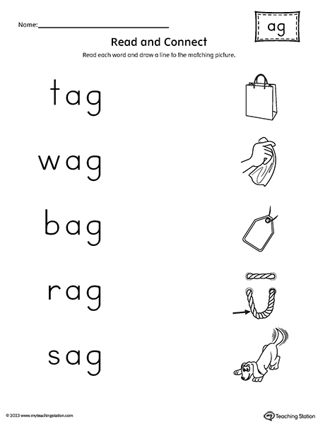 AG Word Family Read and Connect to Image Worksheet