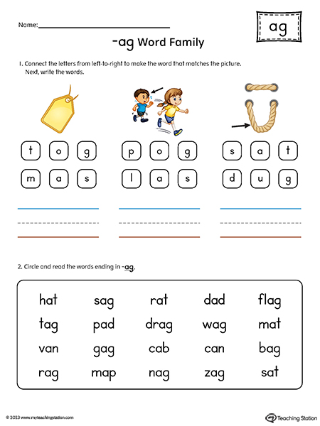 AG Word Family Read and Spell Simple Words Printable PDF