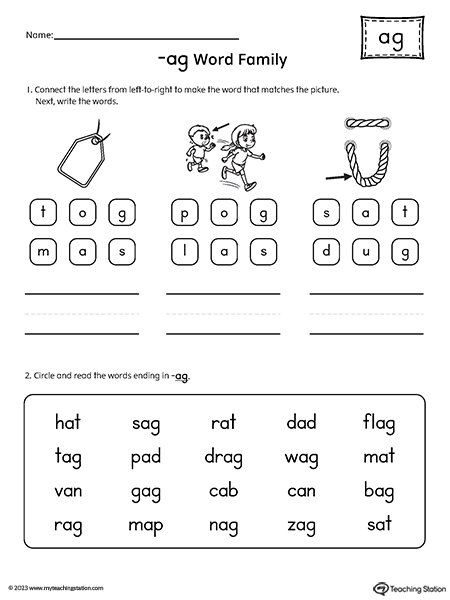 AG Word Family Read and Spell Simple Words Worksheet